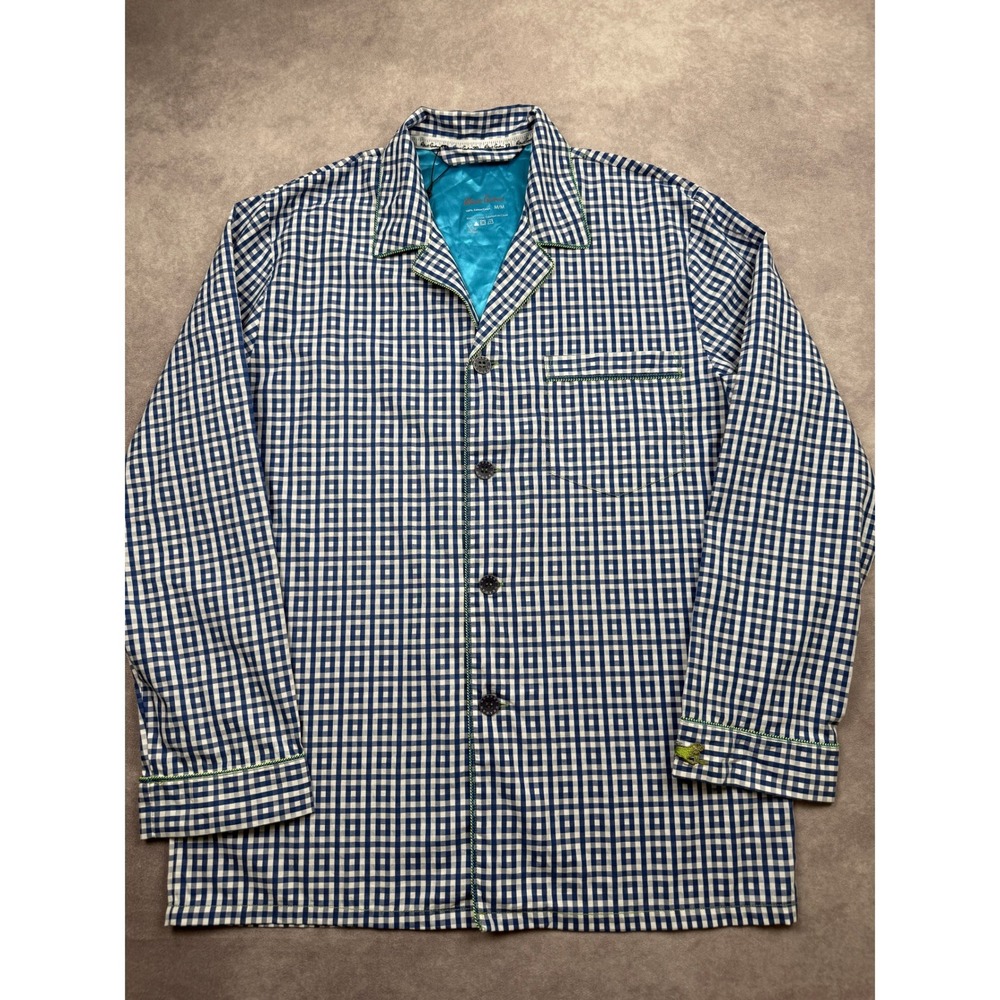 NWT Robert Graham Mens M Gingham Check Pajama Top Blue White Cotton Sleep Shirt